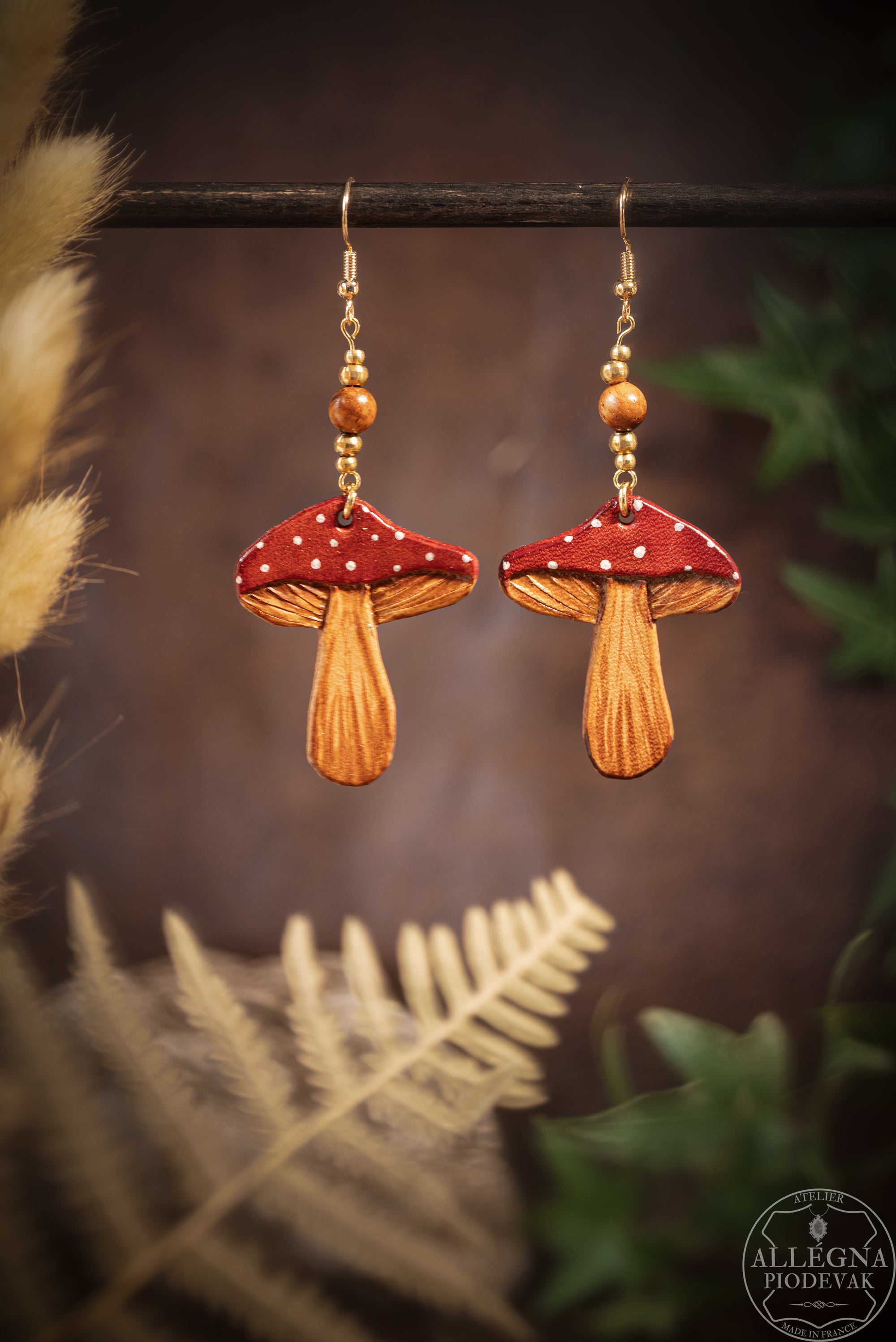 Amanite Boucles d'oreilles en cuir de vachette Allégna Piodevak