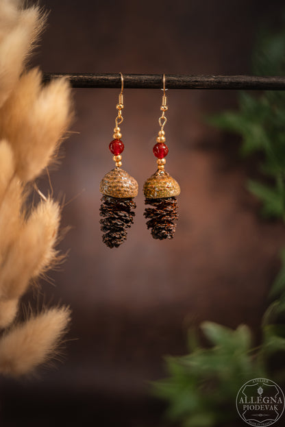 Aulnea Boucles d'oreilles cupules et fruits d'aulne