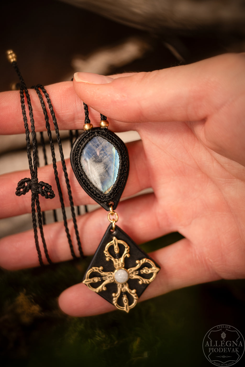 Draklore - Collier péristérite et cuir