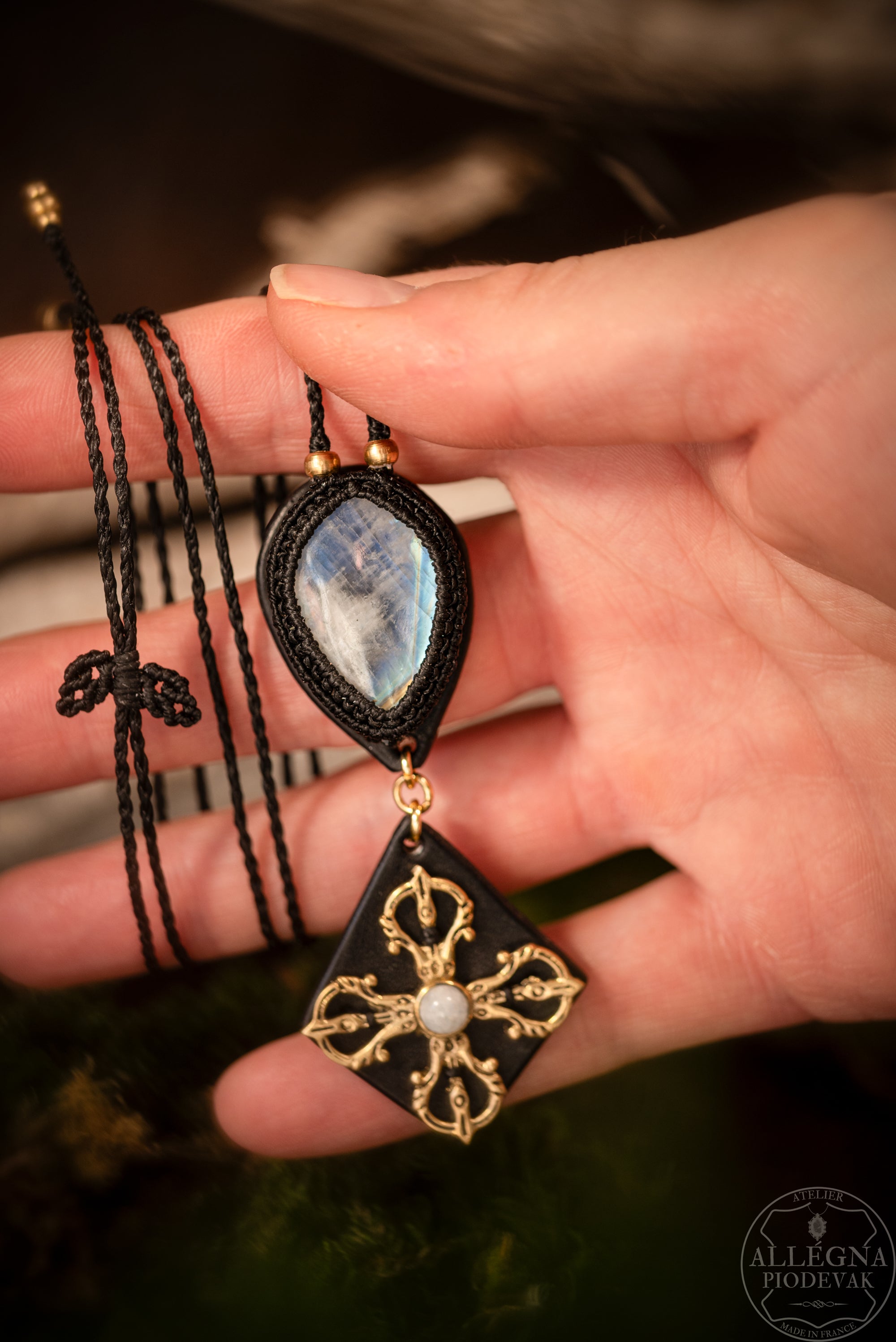 Draklore - Collier péristérite et cuir