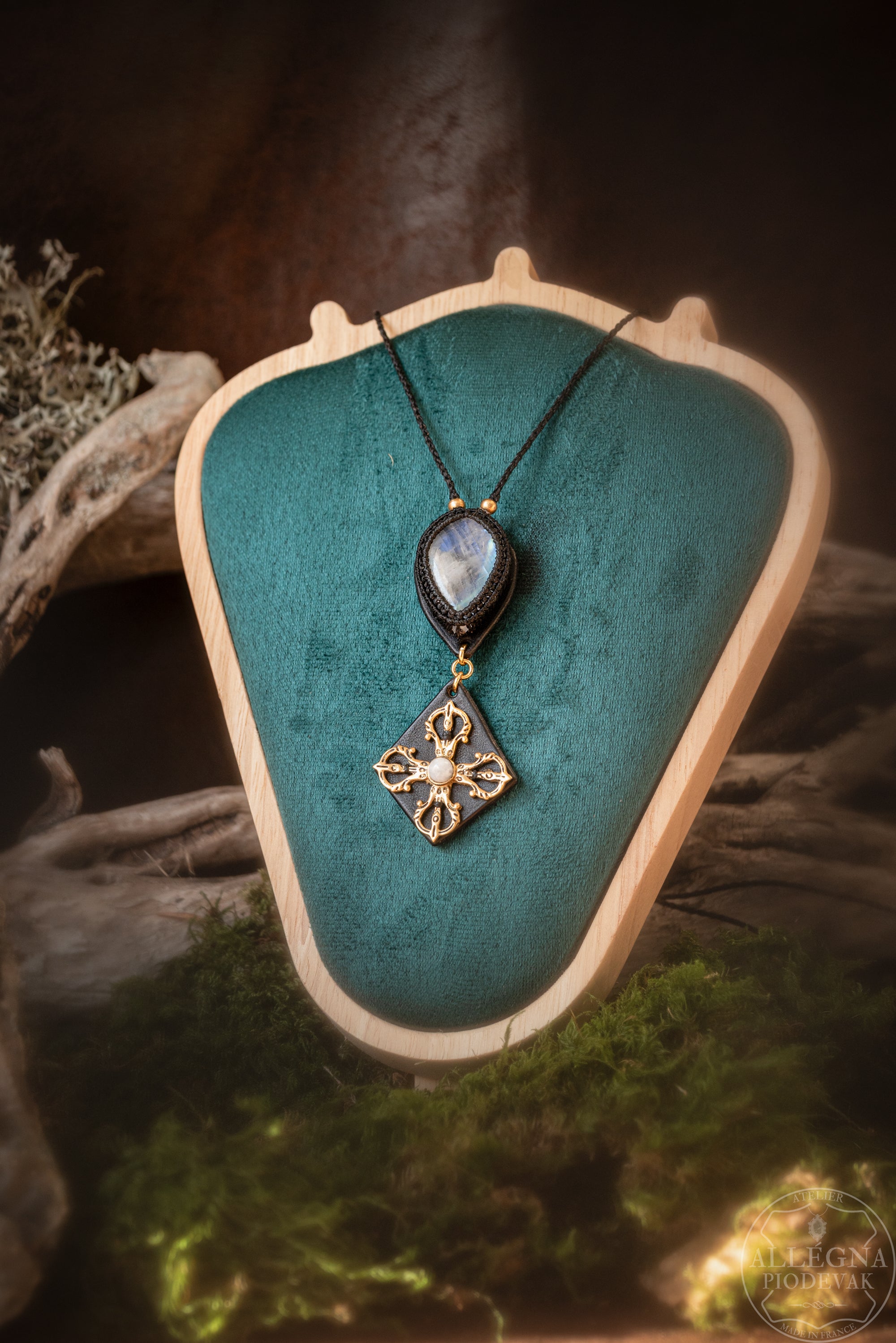 Draklore - Collier péristérite et cuir