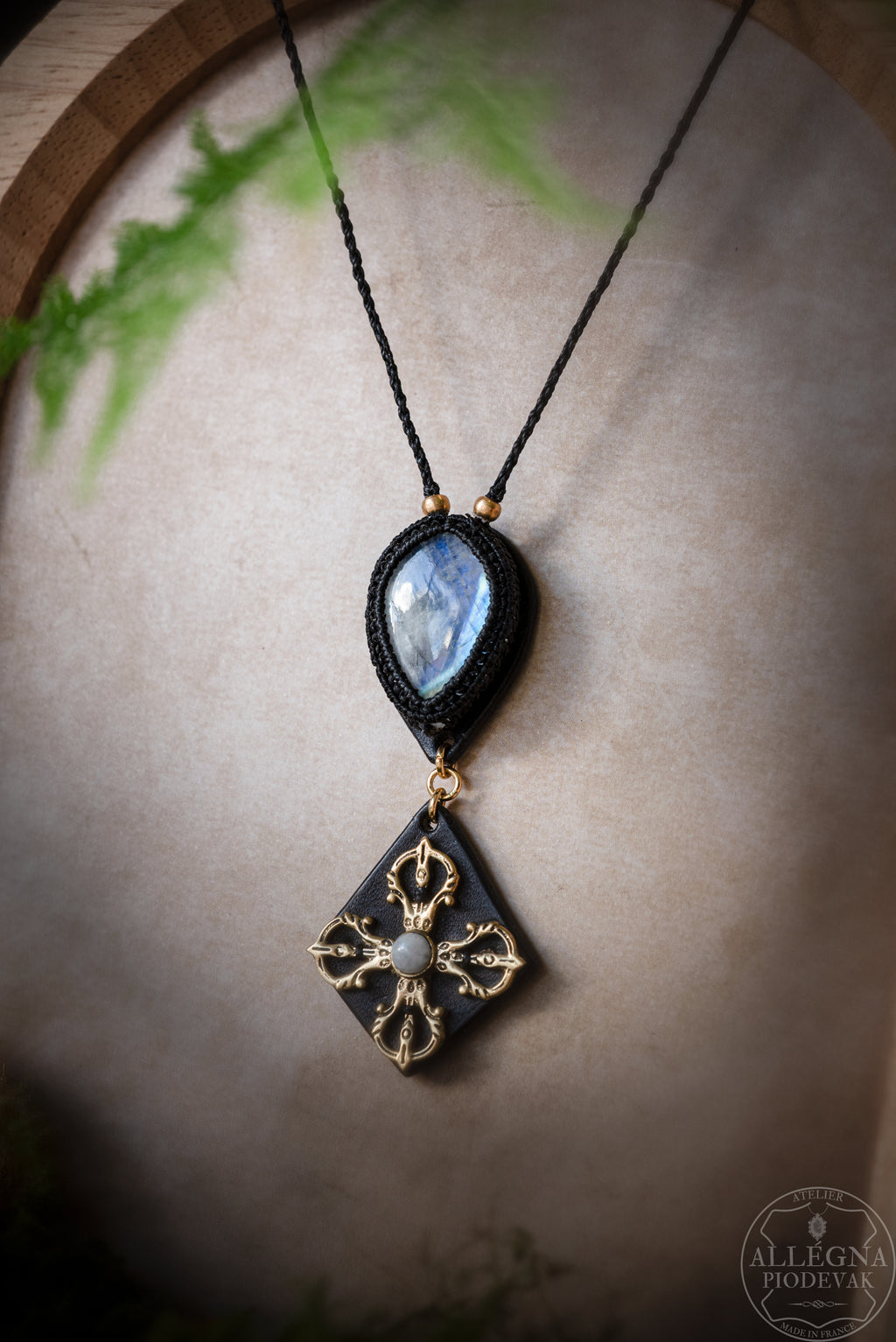 Draklore - Collier péristérite et cuir