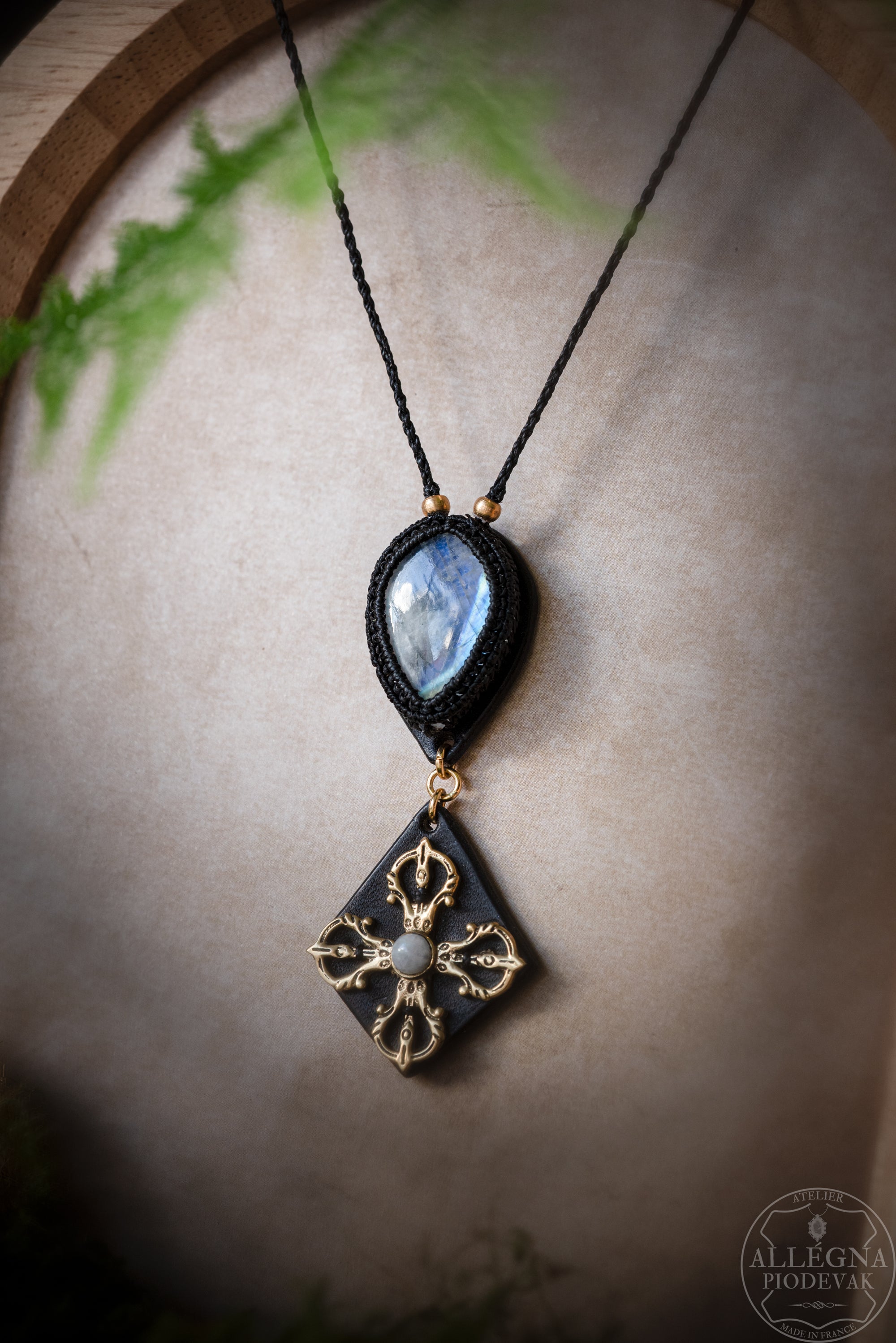 Draklore - Collier péristérite et cuir