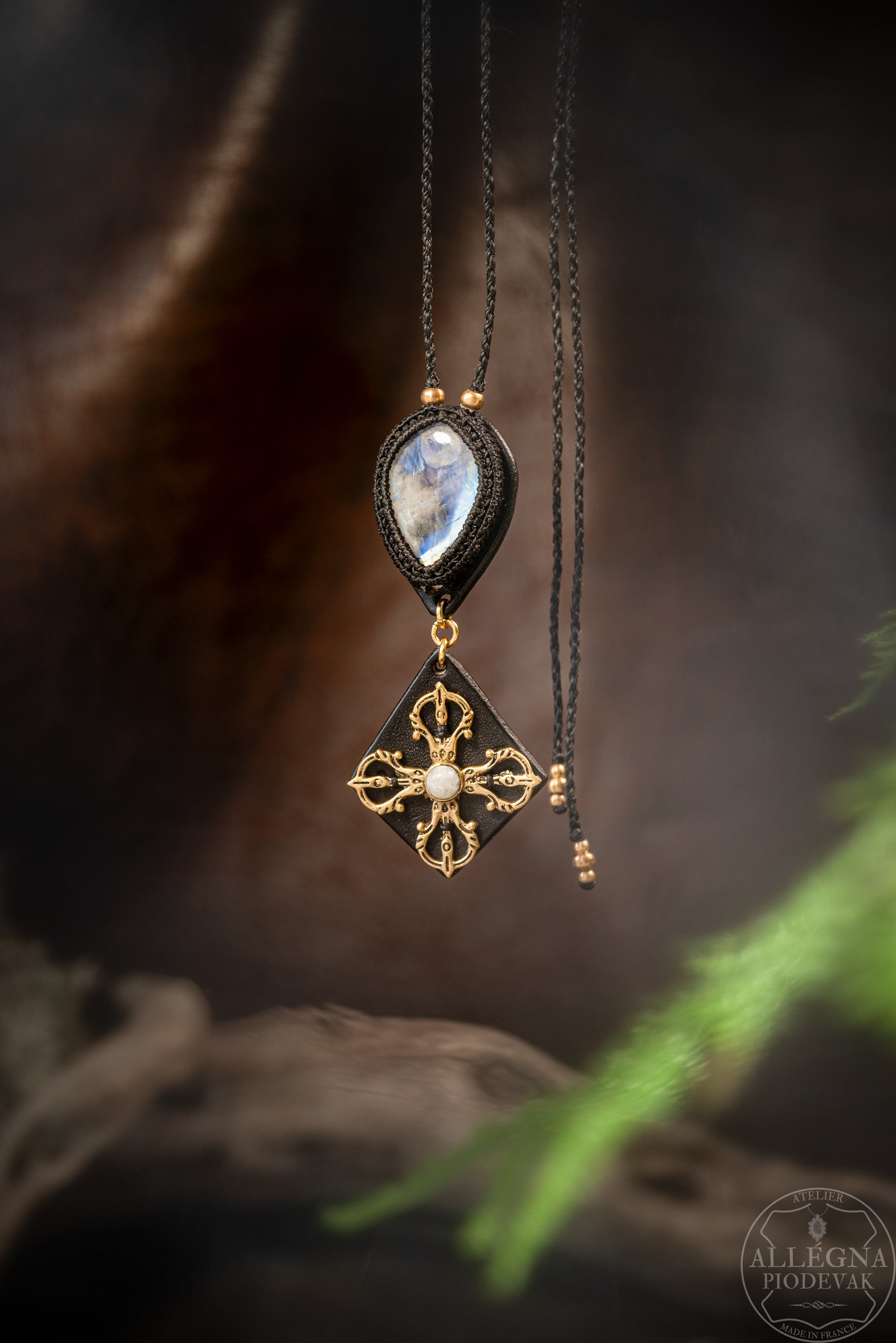 Draklore - Collier péristérite et cuir