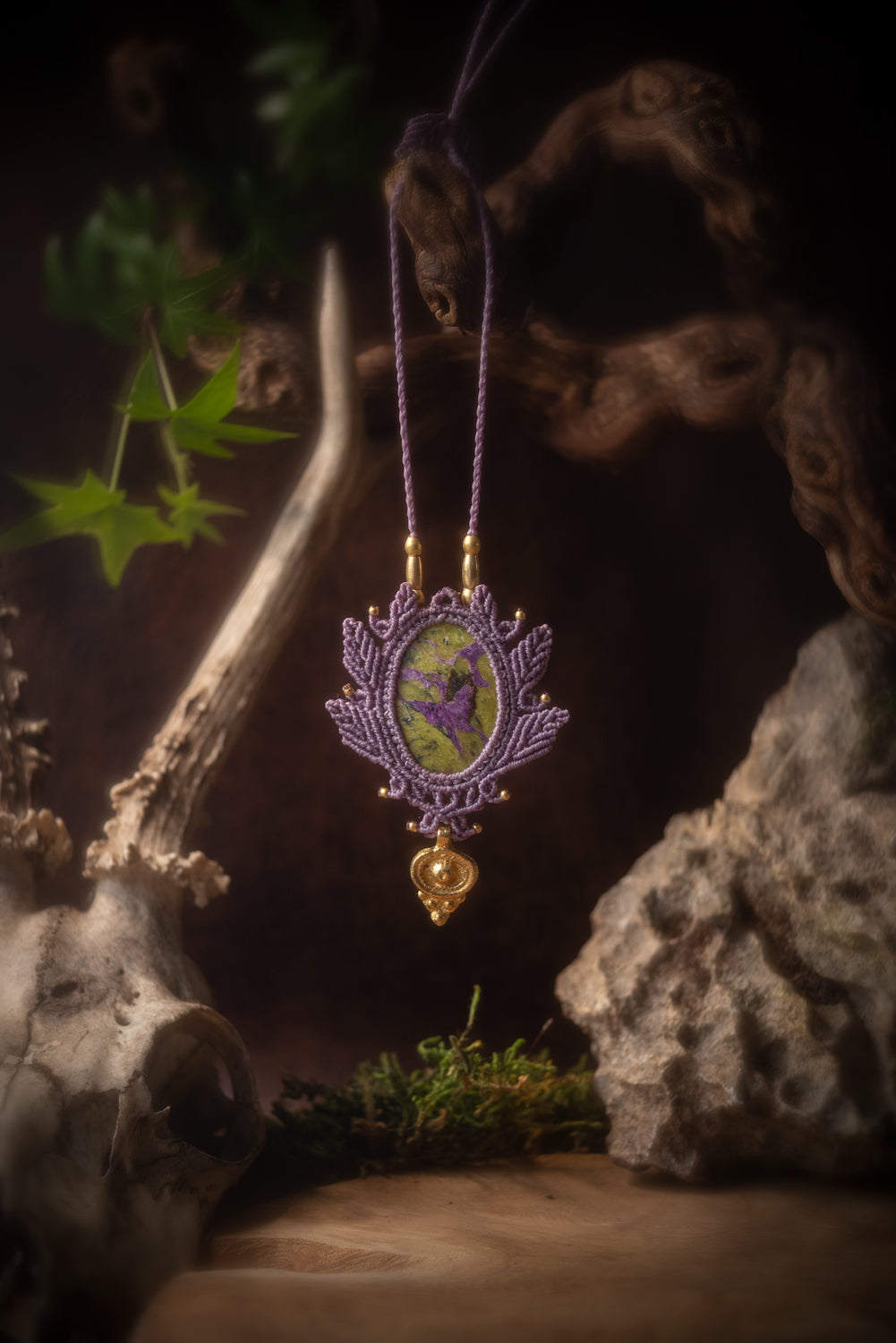 Epona - Collier micro macramé avec Atlantisite Allégna Piodevak