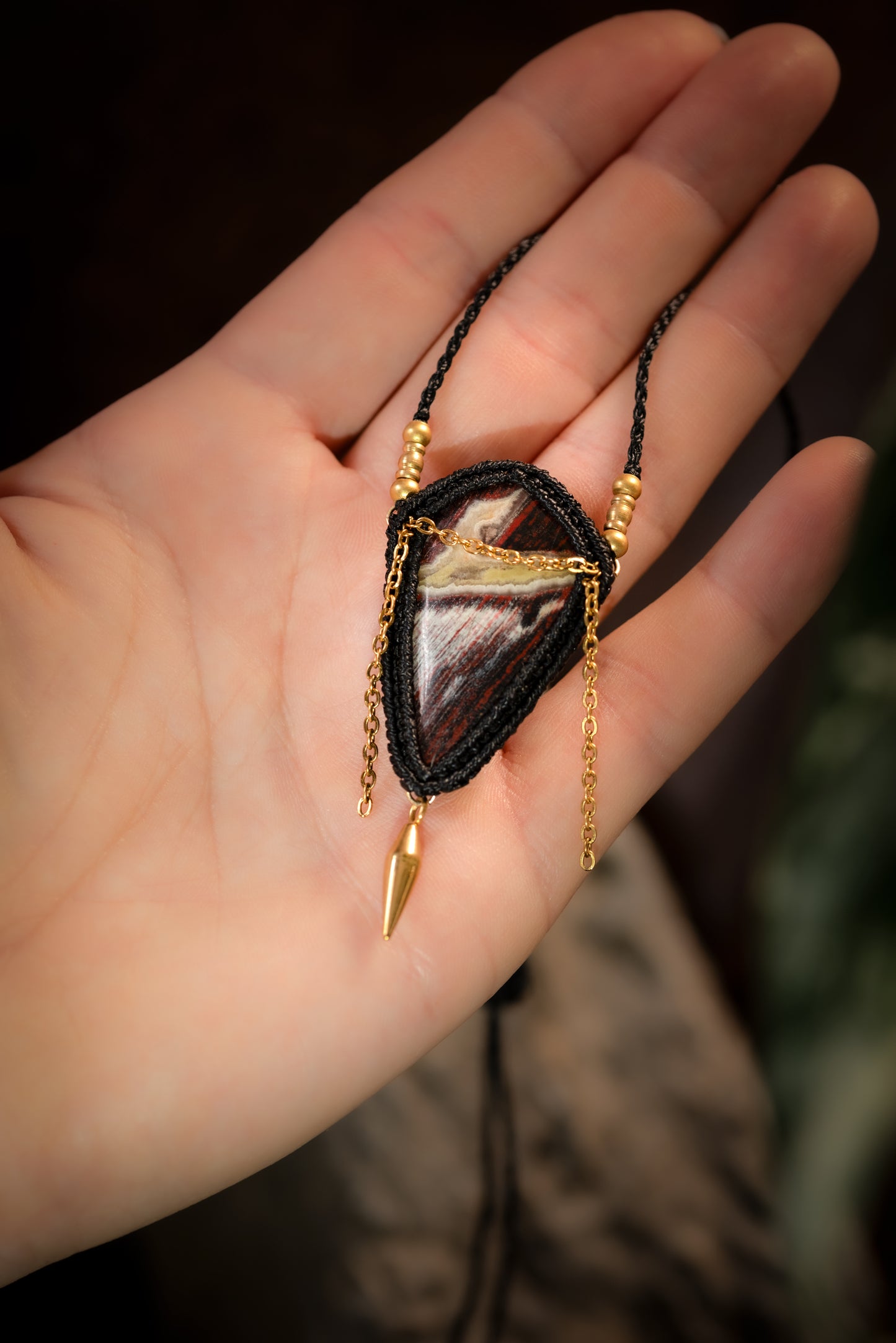 Nymsera - Collier micro macramé jaspe peau de serpent