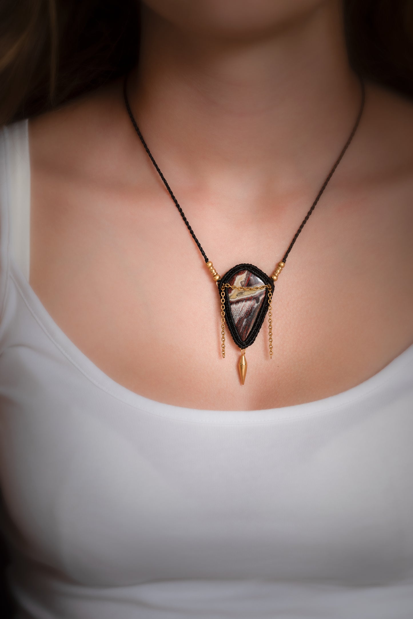 Nymsera - Collier micro macramé jaspe peau de serpent