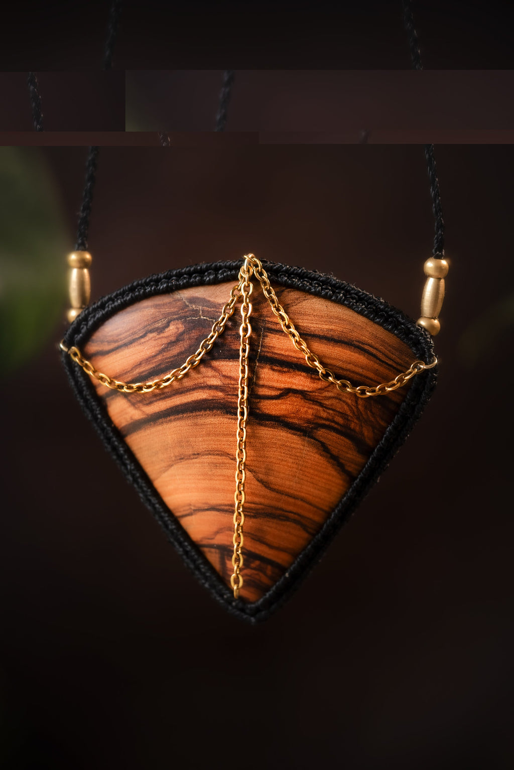 Olyndra - Collier micro macramé en bois d'olivier Allégna Piodevak