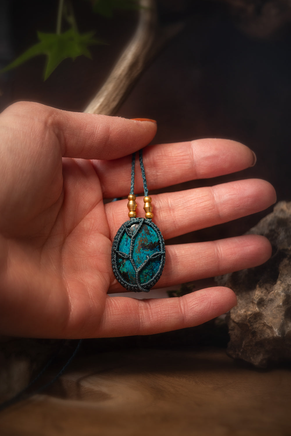 Poséïdon - Collier micro macramé avec Shattuckite Allégna Piodevak