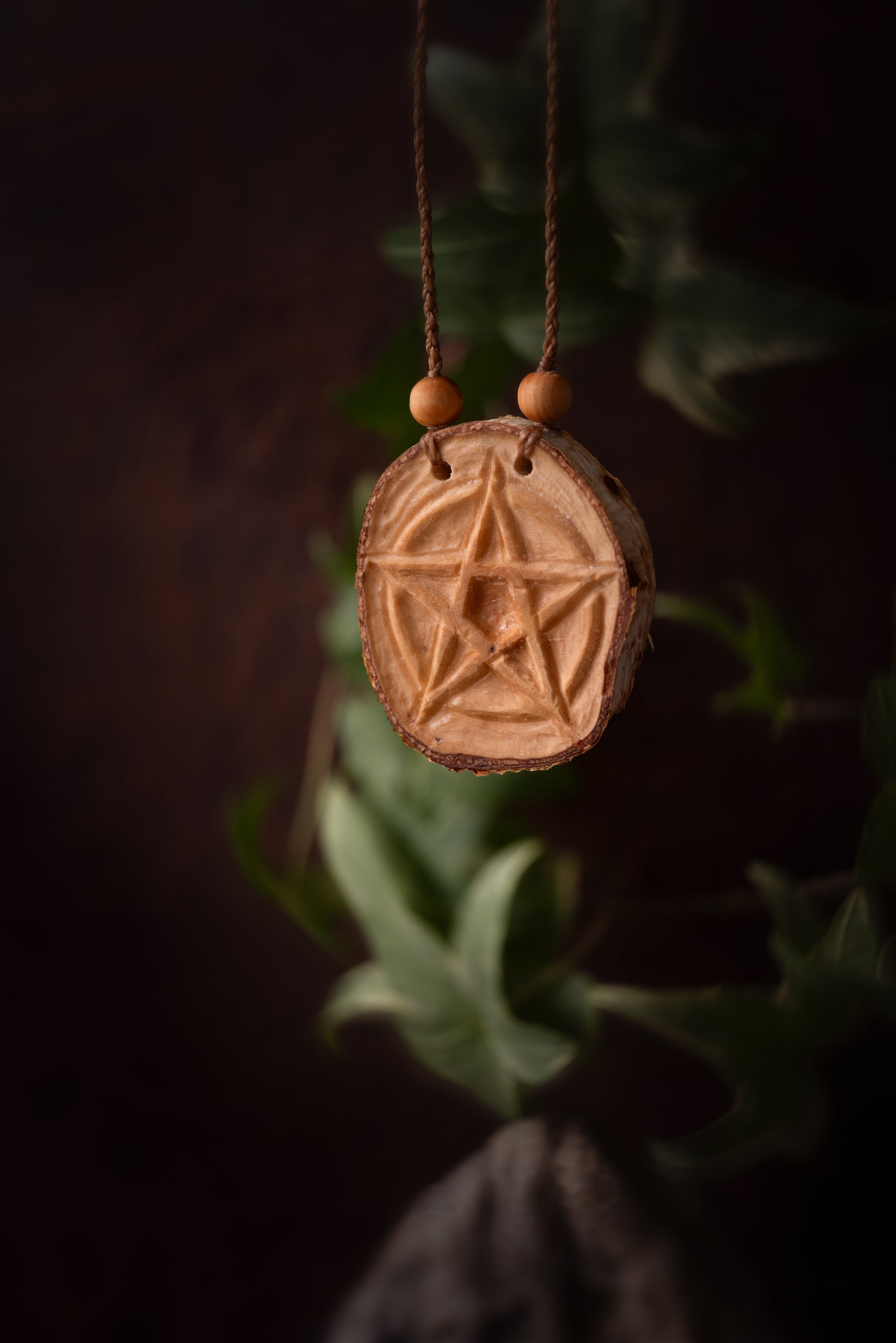 Silvarùn - Collier bois de bouleau pentacle sculpté Allégna Piodevak