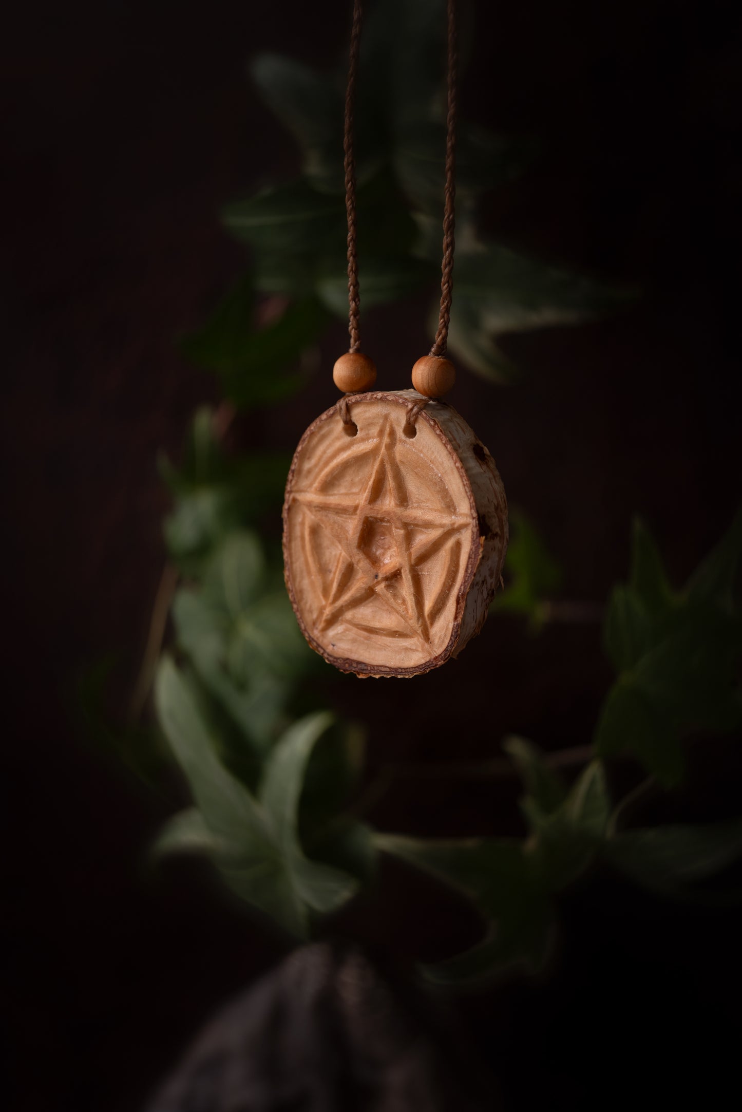 Silvarùn - Collier bois de bouleau pentacle sculpté